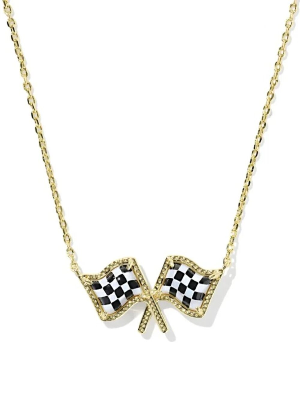 Kendra Scott x Checkered Flag Gold Short Pendant Necklace